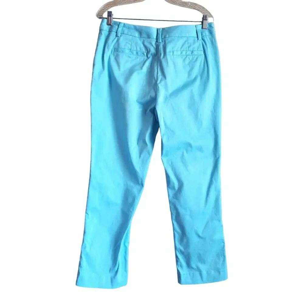 LANDS END Women's 10 Crop Chino Pants Mid Rise Straight Light Blue Waist 30